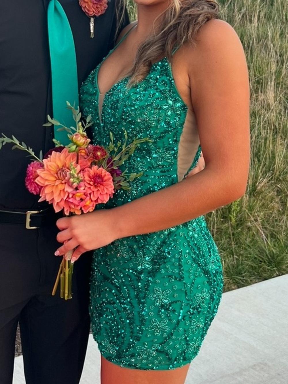 Emerald/Jade Green Sequin Mini Dress